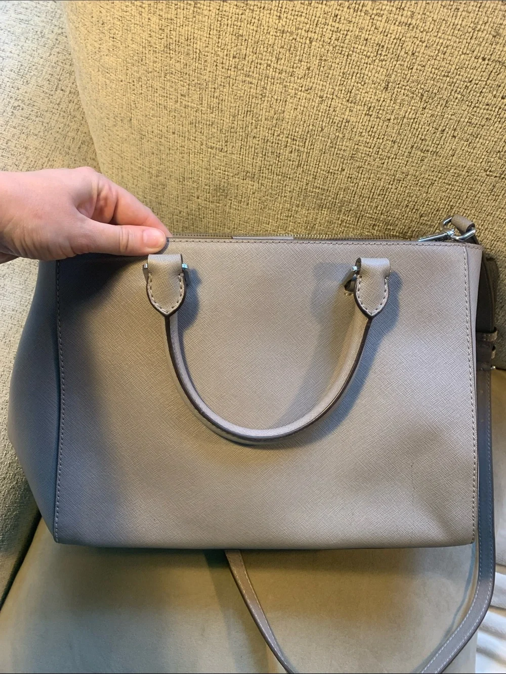 Michael Kors Light Gray Saffiano Leather Bag with Matching Wallet